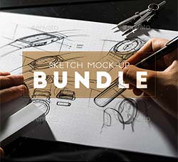 极品PS动作/逼真的现场模型－手绘素描(合集版)：Sketch Mock-Up Bundle